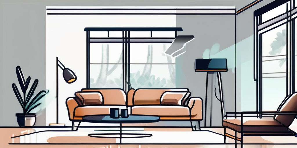 Gemuetliches Wohnzimmer mit energieeffizienter LED-Beleuchtung und Thermostat auf umweltfreundlicher Temperatur zur Reduzierung der Stromkosten durch Preissenkungen.