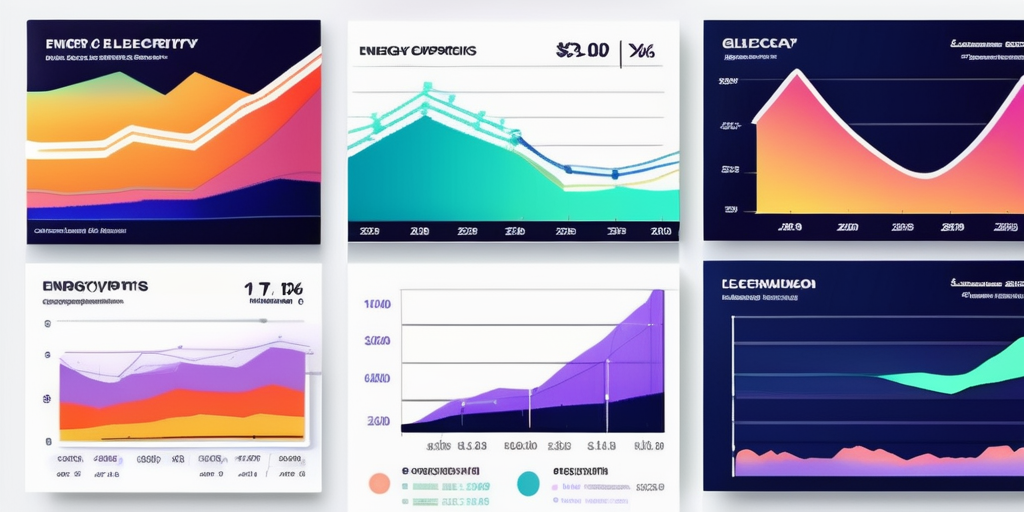 Das Bild zeigt verschiedene bunte Grafiken und Diagramme zum Energieverbrauch und den Preisen, die einen klaren analytischen Ueberblick ueber verschiedene Stromversorger bieten.