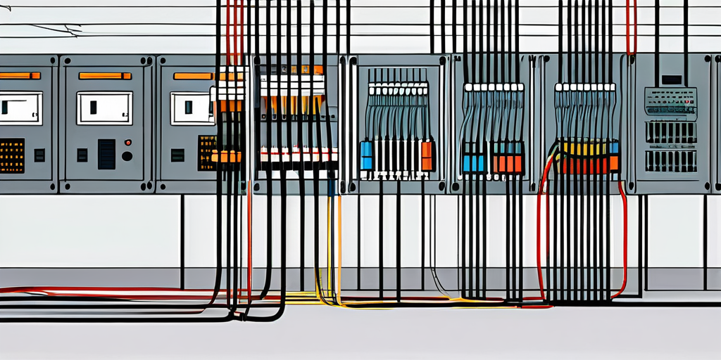 Verwickelte Kabel und ordentliches elektrisches Panel zur Darstellung von schlechtem und effizientem Energiemanagement.