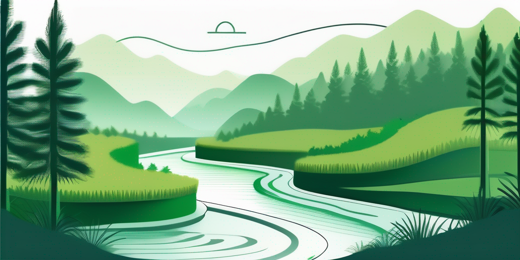 Fluss windet sich durch einen dichten Wald, Symbol fuer saubere, nachhaltige Energie aehnlich einem idealen Stromtarifplan.