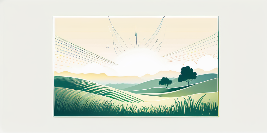 Weites Landschaftsbild unter klarem Himmel, symbolisiert Entlastung und Freiheit, sanfte Brise in Grasfeldern, Atmen dank Strompreisdeckelung.
