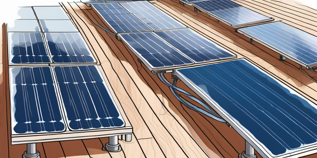 Fussbodenheizungspaneele unter Holzboden, nahtlos integriert mit Komponenten einer Solarthermieanlage auf dem Dach zur Sonnenenergienutzung.