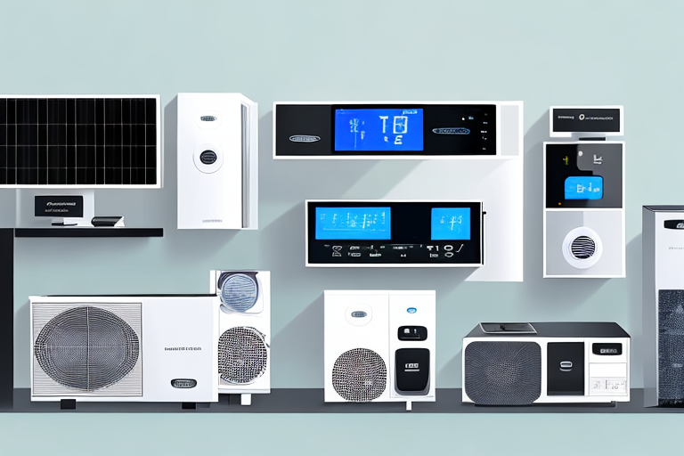 Verschiedene energiesparende Geraete und umweltfreundliche Praktiken wie Solarpanel, energieeffiziente Leuchtmittel und intelligente Thermostate in modernem Zuhause.