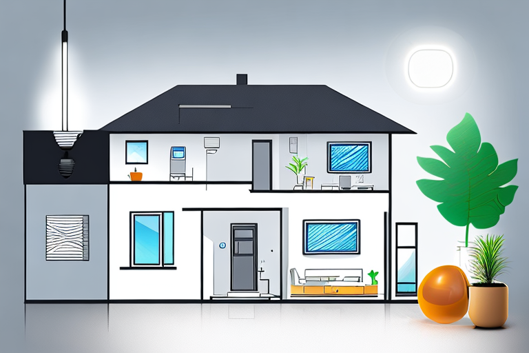 Energiesparendes Haus mit LED-Lampen, smartem Thermostat und energiesparenden Geraeten zur Senkung des Stromverbrauchs.
