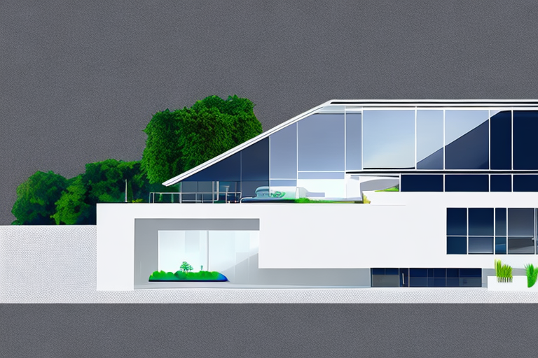 Modernes Zuhause mit Solarpanels, energiesparenden Geraeten und LED-Beleuchtung, das smarte Technologien und nachhaltige Praktiken integriert.