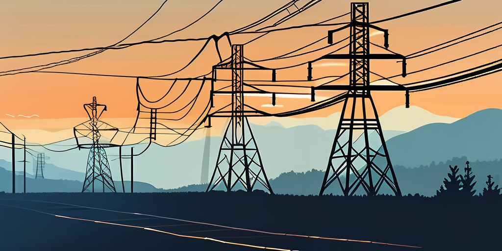 ALT-Tag: Strommasten in einer ruhigen Landschaft bei Sonnenuntergang, symbolisieren verschiedene Energieoptionen zum Vergleich
