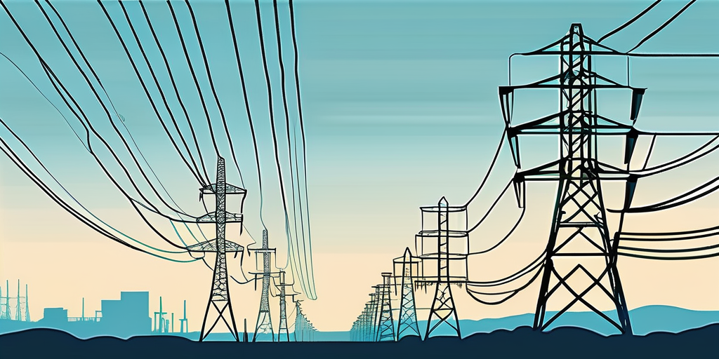 Strommasten gegen klaren blauen Himmel als Symbol fuer vielfaeltige Energieoptionen fuer effiziente Stromloesungen.