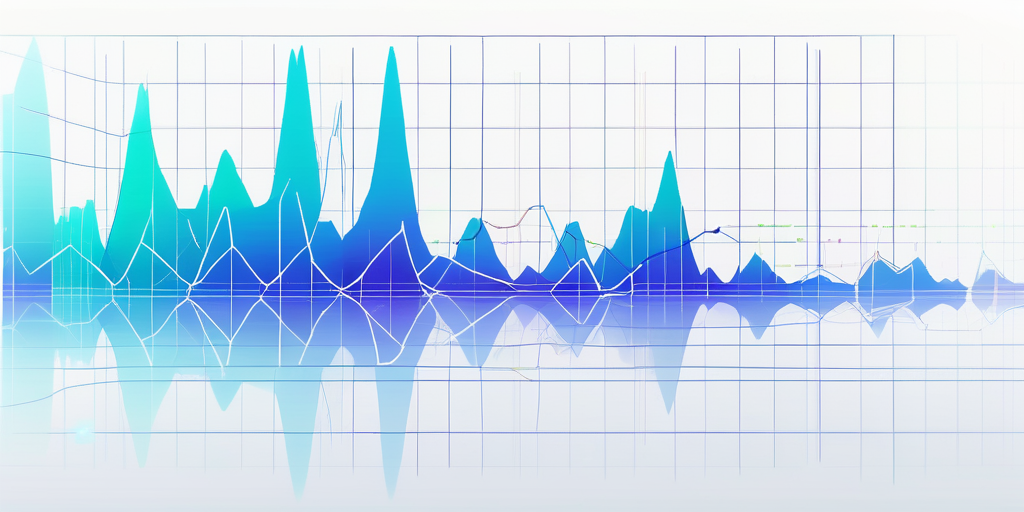 Grafik mit schwankenden Liniendiagrammen auf futuristischem digitalen Hintergrund, die die Dynamik der Strompreistrends und fortschrittliche Vorhersageanalysen darstellen.