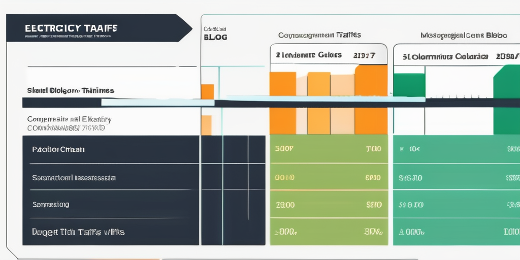 Vergleichstabelle verschiedener Stromtarife mit farblicher Hervorhebung zur Darstellung von Einsparmoeglichkeiten und einem schlichten Taschenrechner fuer Budgetverwaltung.