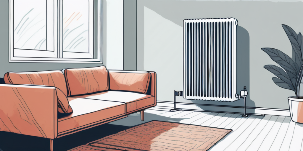 Modernes Wohnzimmer mit sichtbarer Fussbodenheizung und traditionellem Heizkoerper, Vergleich von Heizsystemen ohne Markenangabe.