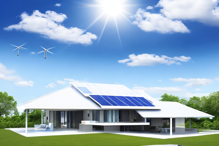 modernes haus mit solarpanels auf dem dach symbolisiert energieeffizienz und nachhaltigkeit vor blauem himmel