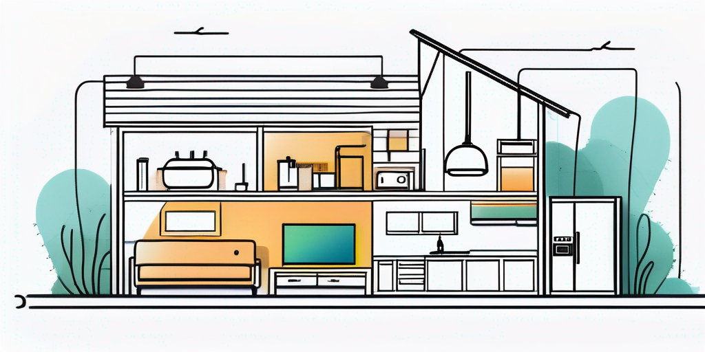 Modernes Familienhaus mit energieeffizienten Geraeten und umweltfreundlichen Praktiken wie Smart-Thermostaten und LED-Beleuchtung zur Reduzierung des Stromverbrauchs.