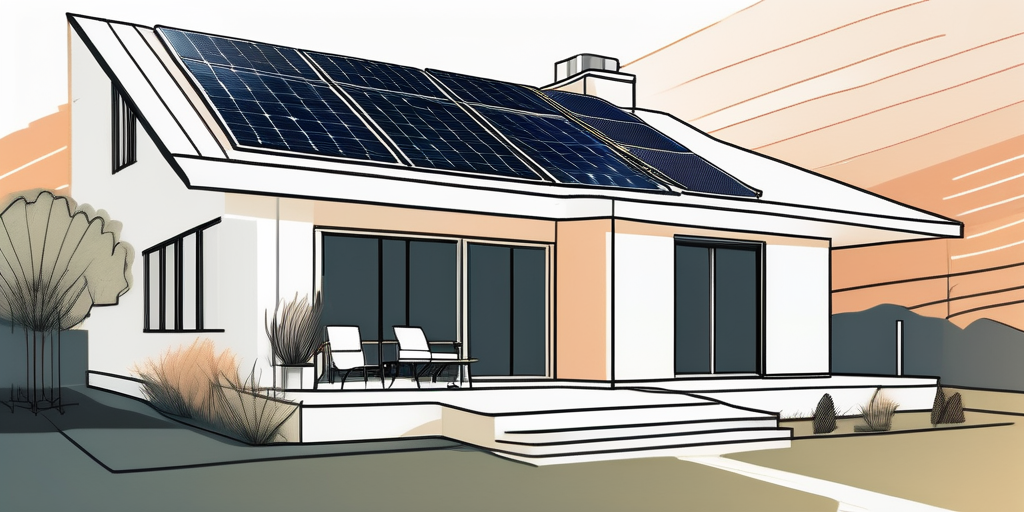 Energieeffizientes Haus mit Solarpanelen und LEDs, nachhaltiges Wohnen fuer Familie.