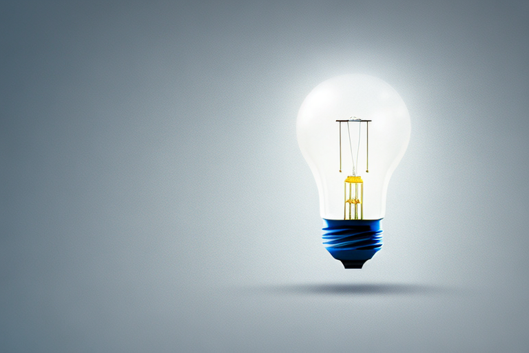 Gluehbirne mit hellem Leuchten, symbolisiert kosteneffiziente Energieloesungen vor Haushaltsgeraeten.