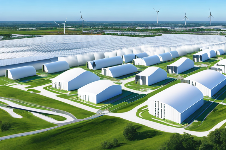 Erneuerbare Energiequellen Windturbinen Solarpaneele energieeffiziente Gebaeude индустриelle Gegend