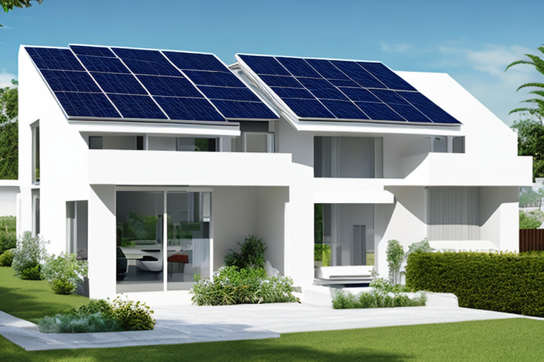 Modernes Zuhause mit Solarzellen auf dem Dach und energieeffizienten Geraeten fuer nachhaltiges Leben.