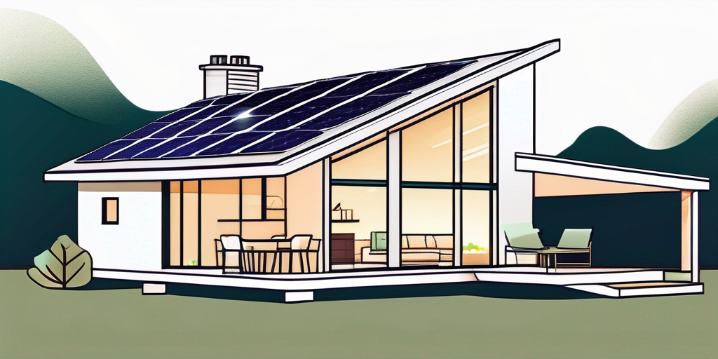 Moderne umweltfreundliche Haus mit energiesparenden Geraeten, solarbetriebenem Dach und weichen Lichtern, Vorteile von preiswerten Stromanbietern.