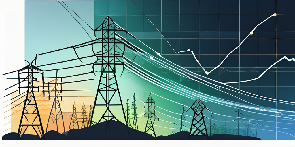 Dynamische Grafik zeigt steigende Strompreise vor Symbolen fuer erneuerbare Energien und modernen Stromnetzen.