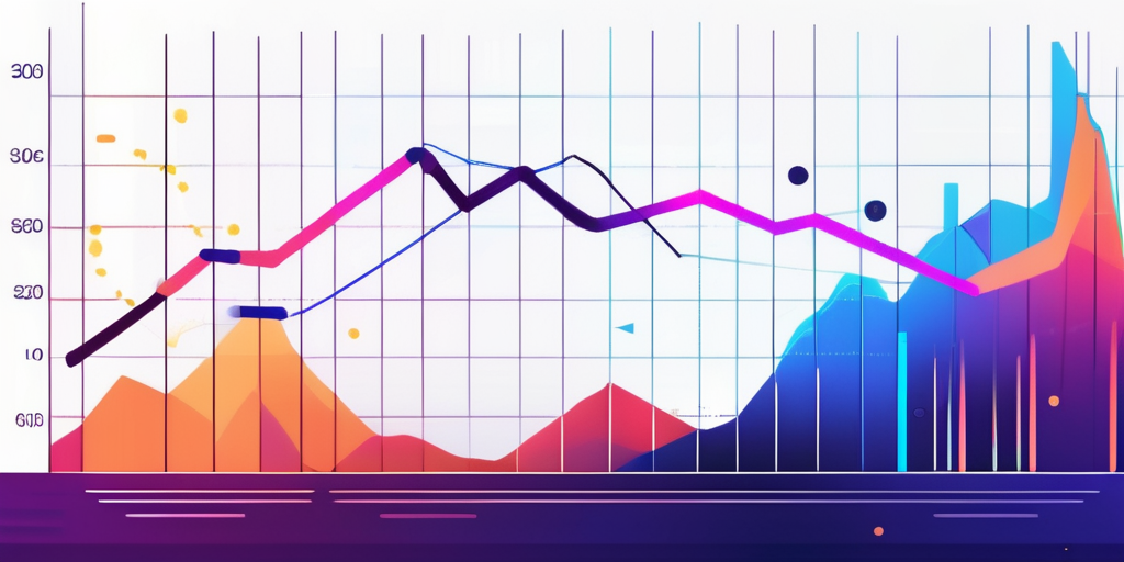 Graph mit bunten Linien ueber Strompreisschwankungen, vor Finanzdaten und Analysesymbolen.