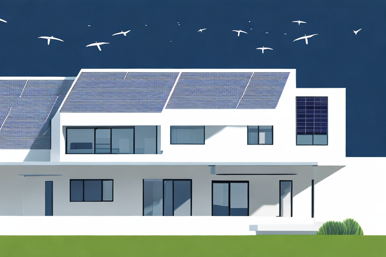 Modernes Haus mit energieeffizienten Geraeten, Solarpanels und Smart-Home-Steuerung.