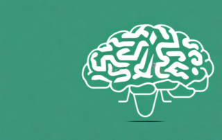 A brain with symbolic elements of cannabis leaves and stormy clouds