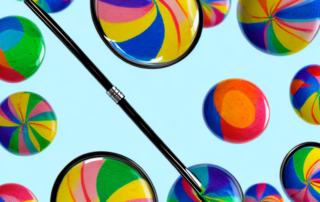 A few colorful hemp lollipops scattered on a table