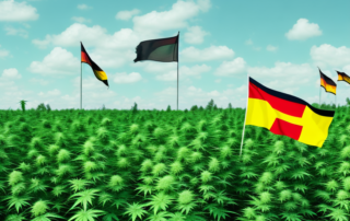 A hemp field with the german flag in the background