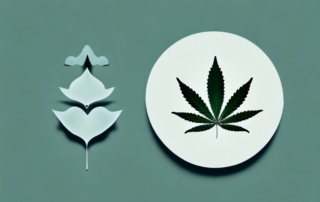 A cannabis leaf balancing on one side of a scale and a symbol of depression (such as a dark cloud or a broken heart) on the other side
