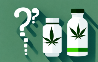 A cannabis plant next to a medicine bottle