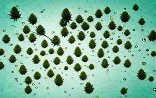 A growing cannabis plant with cbd oil droplets falling into a map of germany