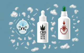 A cbd oil dropper bottle surrounded by various symbols of ailments such as a broken bone