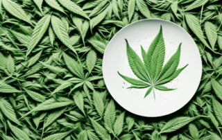 Fresh hemp leaves arranged artistically on a plate