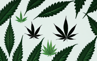 A cannabis plant flourishing with various medicinal symbols like a caduceus and mortar and pestle subtly incorporated into its leaves and roots