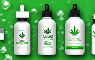 A variety of cbd oil dropper bottles with a soothing green background