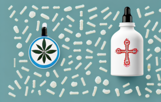 A cbd oil dropper bottle with a medicinal cross symbol