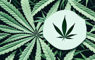 A cannabis plant with its leaves gently cradling a symbolic representation of pain