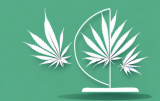 A female cannabis plant with a scale of justice symbol integrated into its branches