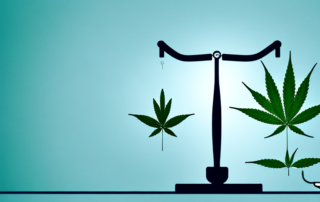 A medical cannabis leaf placed on a balance scale