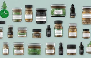 A variety of high-quality cannabis products displayed on the shelves of an elegant
