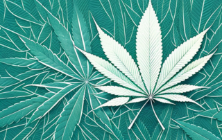 A cannabis leaf intertwined with a symbolic representation of nerves
