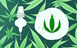A hemp oil dropper with a few oil drops falling into a glowing