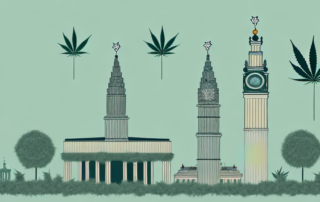 A thriving cannabis plant with cbd molecules floating around it