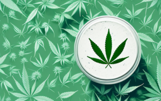 A hemp salve jar with a cannabis leaf on it