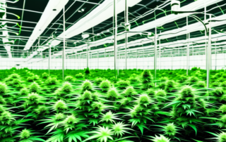 Various types of cannabis plants growing in a well-maintained indoor farm