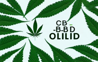 A cbd oil dropper with hemp leaves in the background