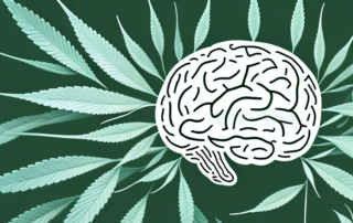A hemp plant with its leaves subtly shaped like various brain and body parts