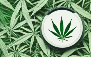 A cannabis salve jar with a cannabis leaf on it