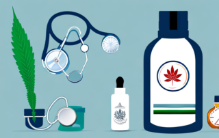 A cbd oil bottle with a medical prescription symbol on it