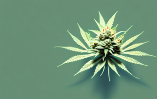 A mature male cannabis plant with a focus on its distinctive pollen sacs