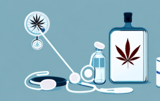 A prescription bottle with a cannabis leaf symbol on it